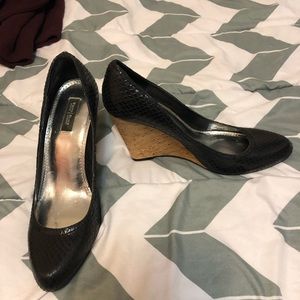 Black snakeskin wedges size 9